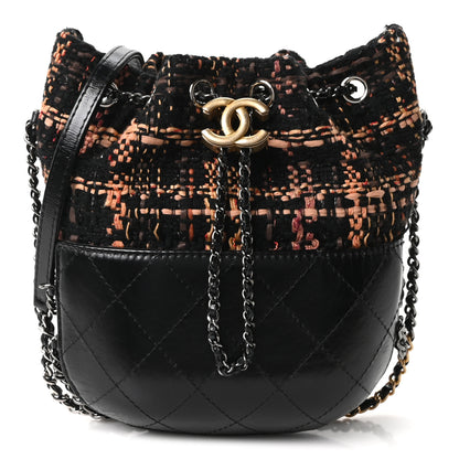 Chanel Tweed Calfskin Quilted Small Gabrielle Bucket Black Brown Orange 1 of 10