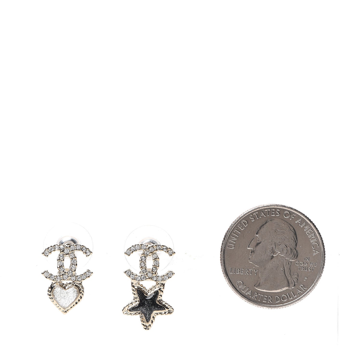 Crystal Enamel CC Star Heart Earrings Gold