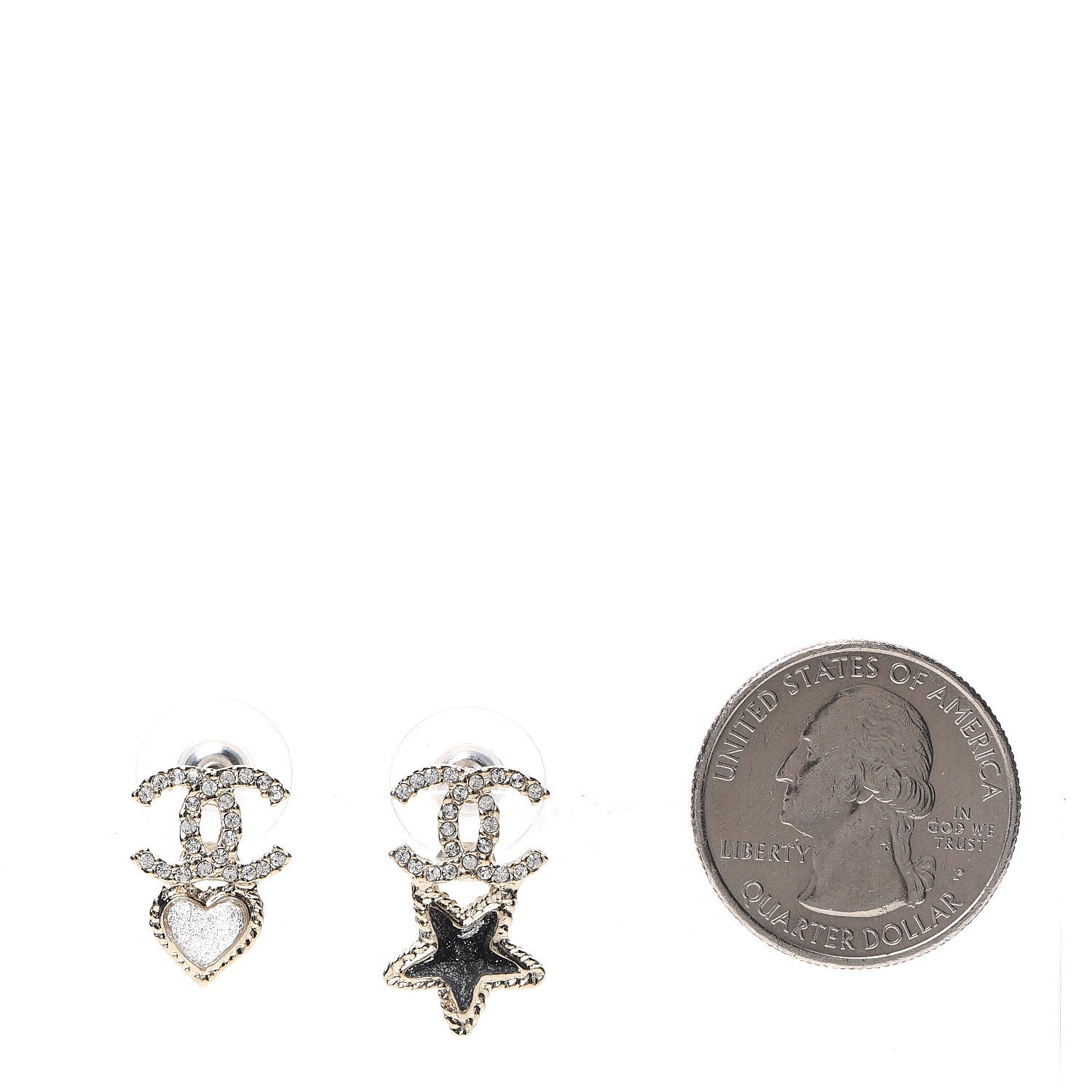 Chanel Crystal Enamel CC Star Heart Earrings Gold 2 of 5