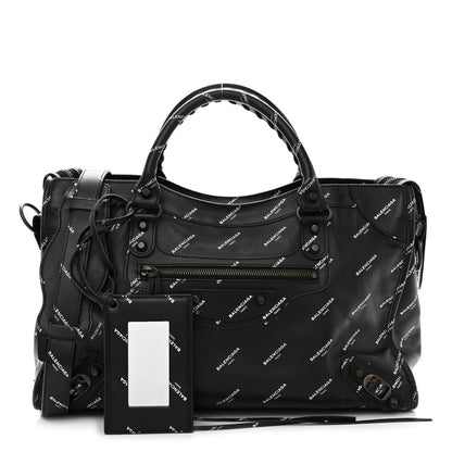 Balenciaga Veau Allover Logo Classic Hardware City Black White 1 of 9