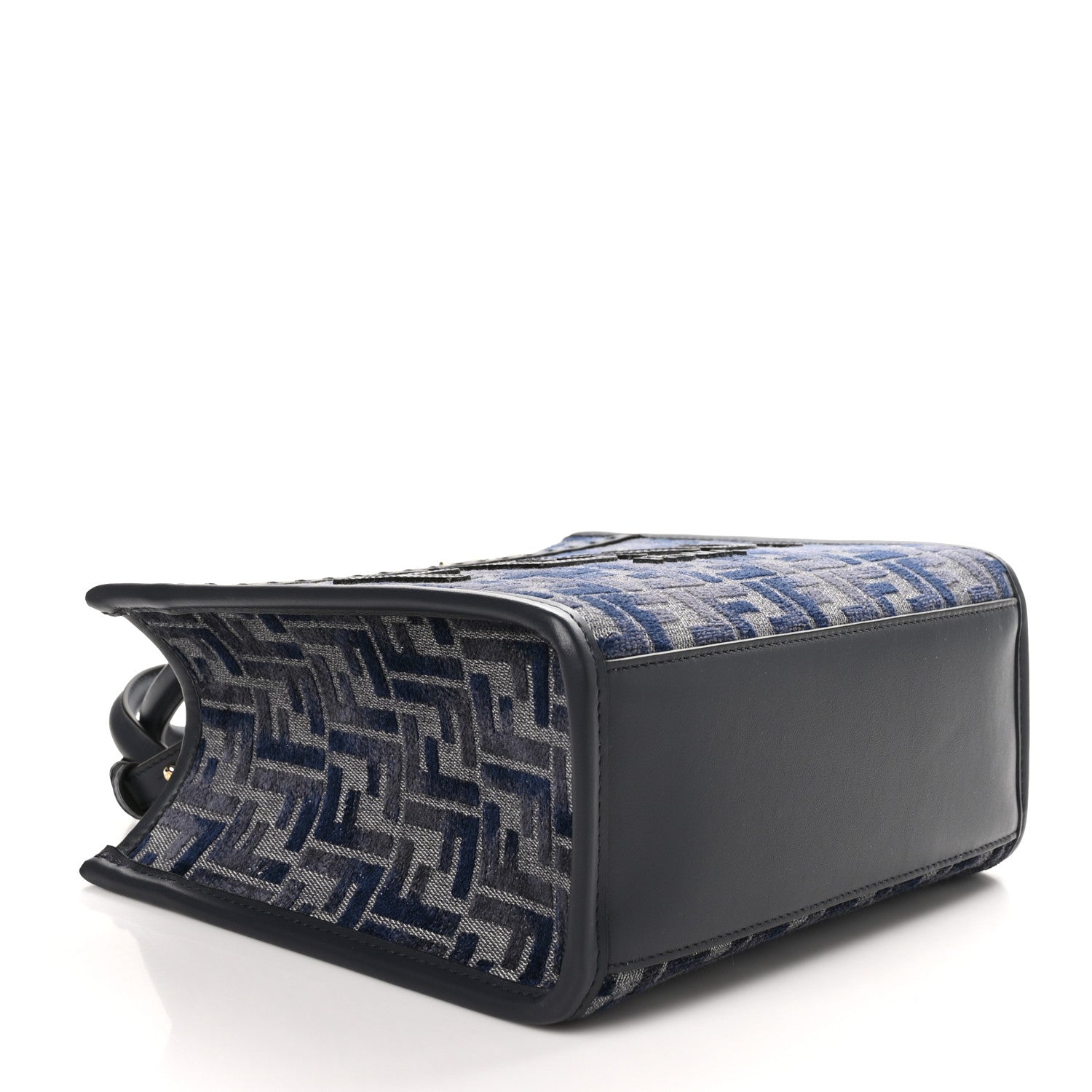 Fendi Chenille Vitello Grace FF Embroidered Small Fendi Sunshine Shopper Tote Dark Blue Grey 5 of 11