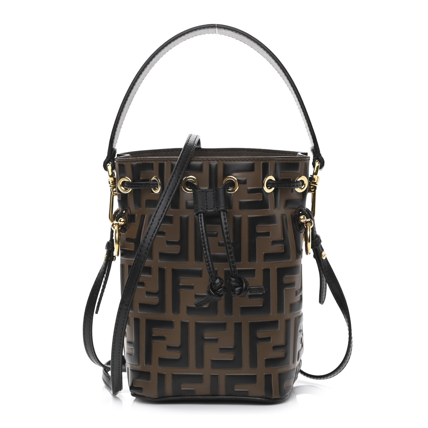Fendi Vitello Liberty F is Fendi Bi-Color FF 1974 Embossed Mini Mon Tresor Bucket Bag Maya Black 1 of 13