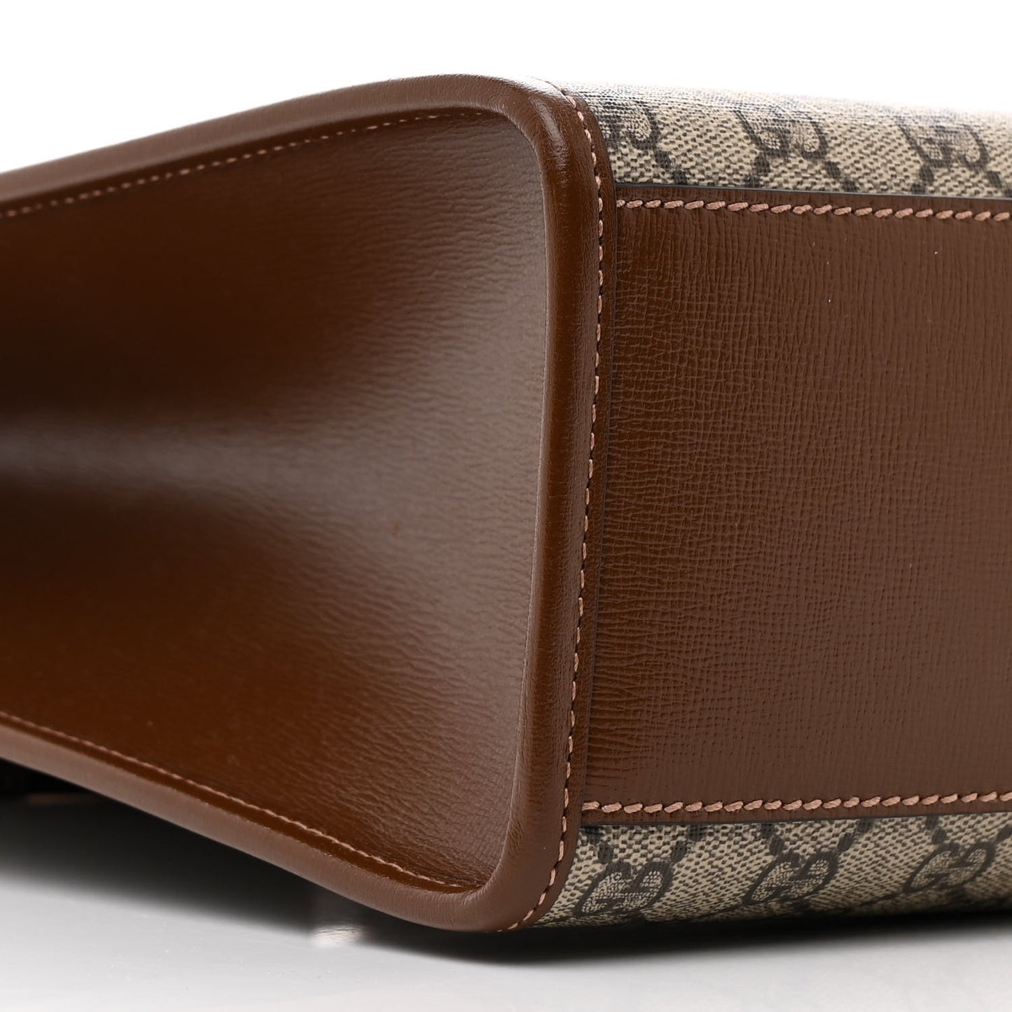 GG Supreme Monogram Textured Dollar Calfskin Web Medium Retro Interlocking G Vertical Tote Bag Beige Ebony Brown Sugar