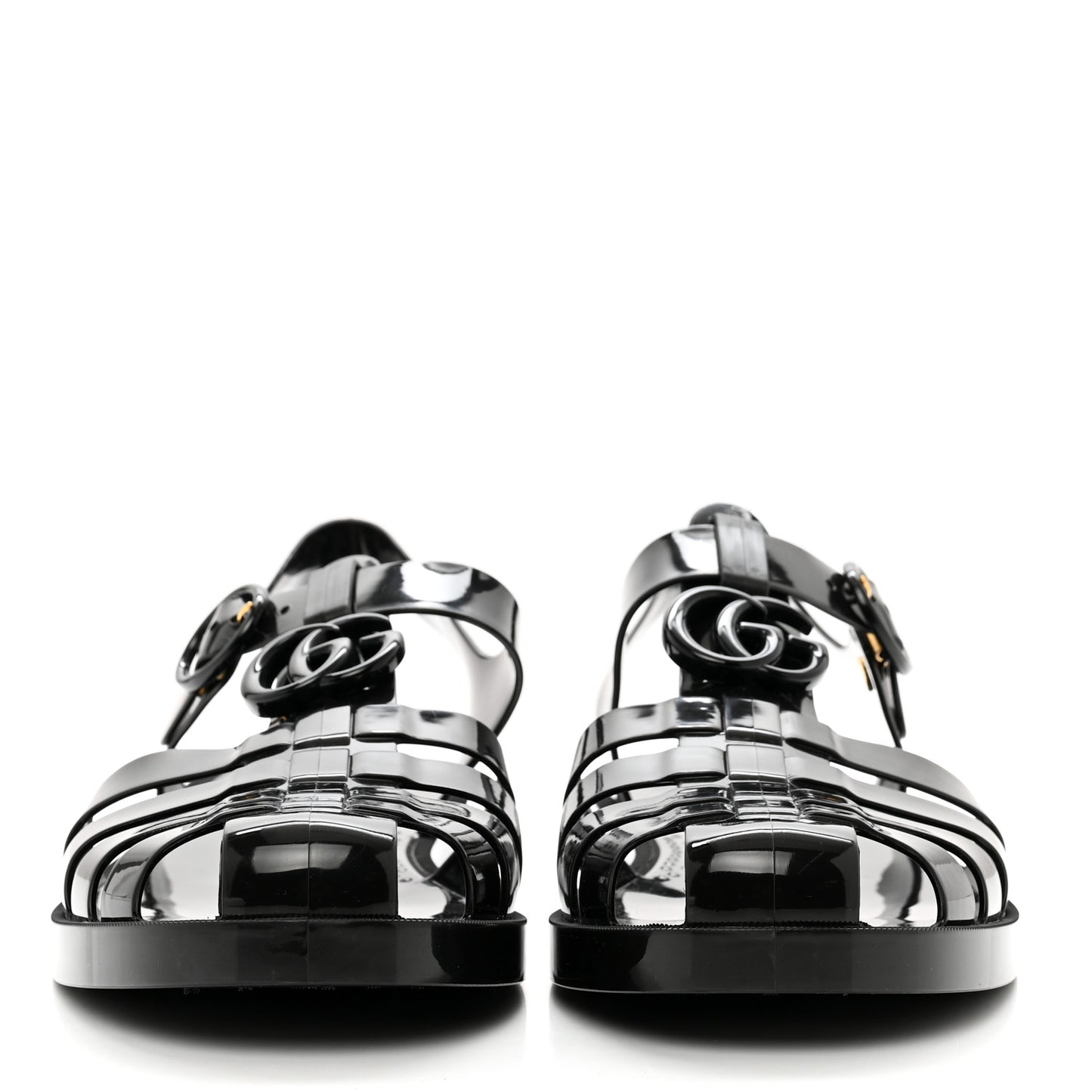 Shiny Rubber Womens Double G Buckle Strap Sandals 40 Black 10 Black