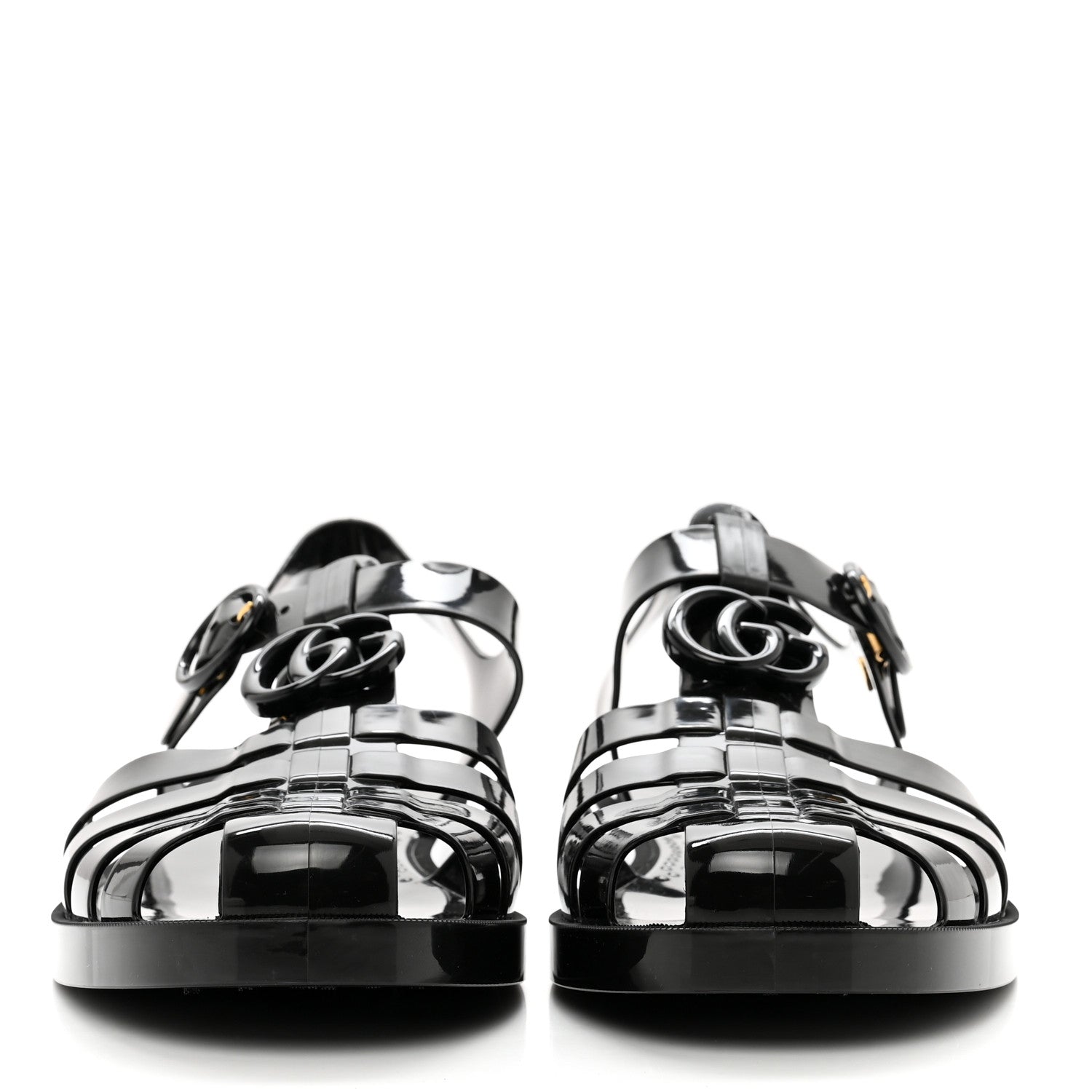 Gucci Shiny Rubber Womens Double G Buckle Strap Sandals 40 Black 10 Black 2 of 8