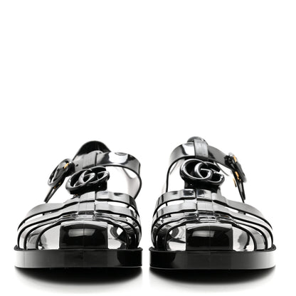 Gucci Shiny Rubber Womens Double G Buckle Strap Sandals 40 Black 10 Black 2 of 8