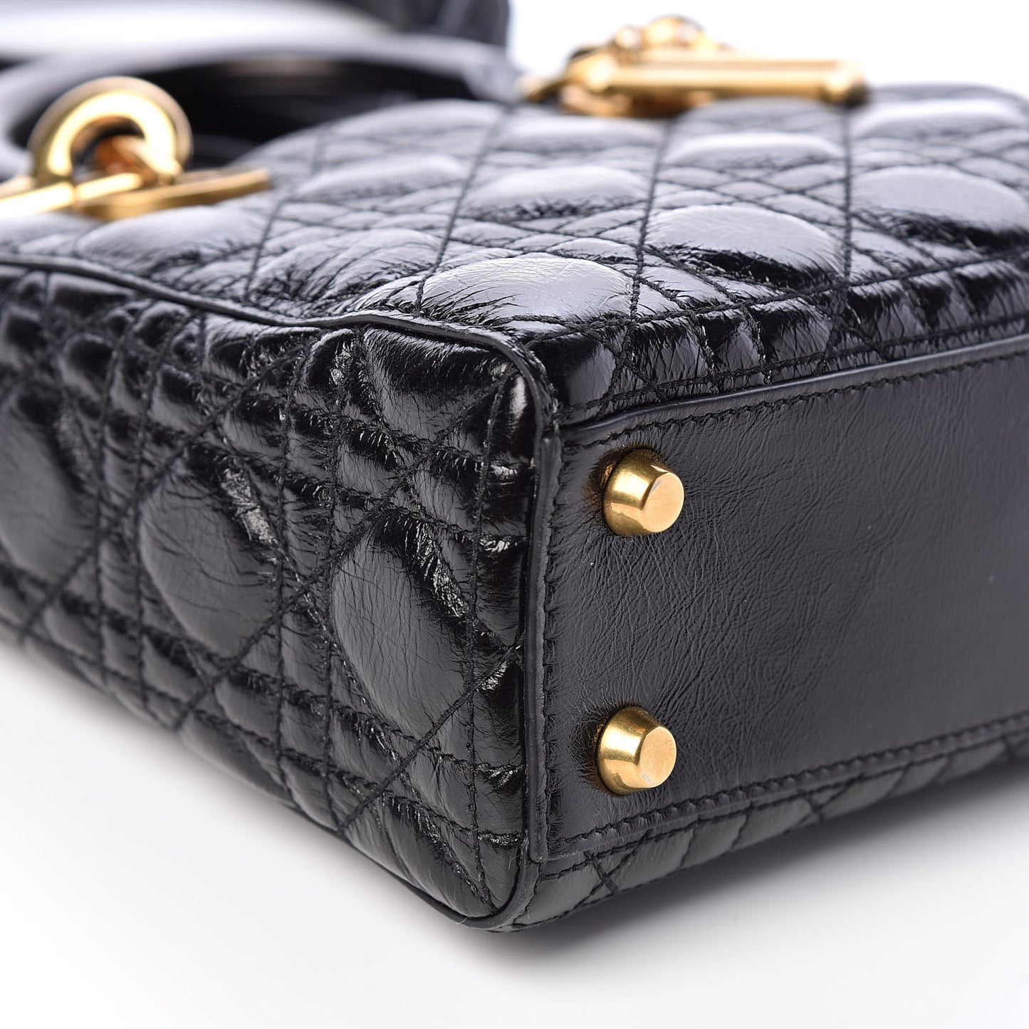 Crinkled Patent Cannage Small Lucky Badges My Lady Dior Black