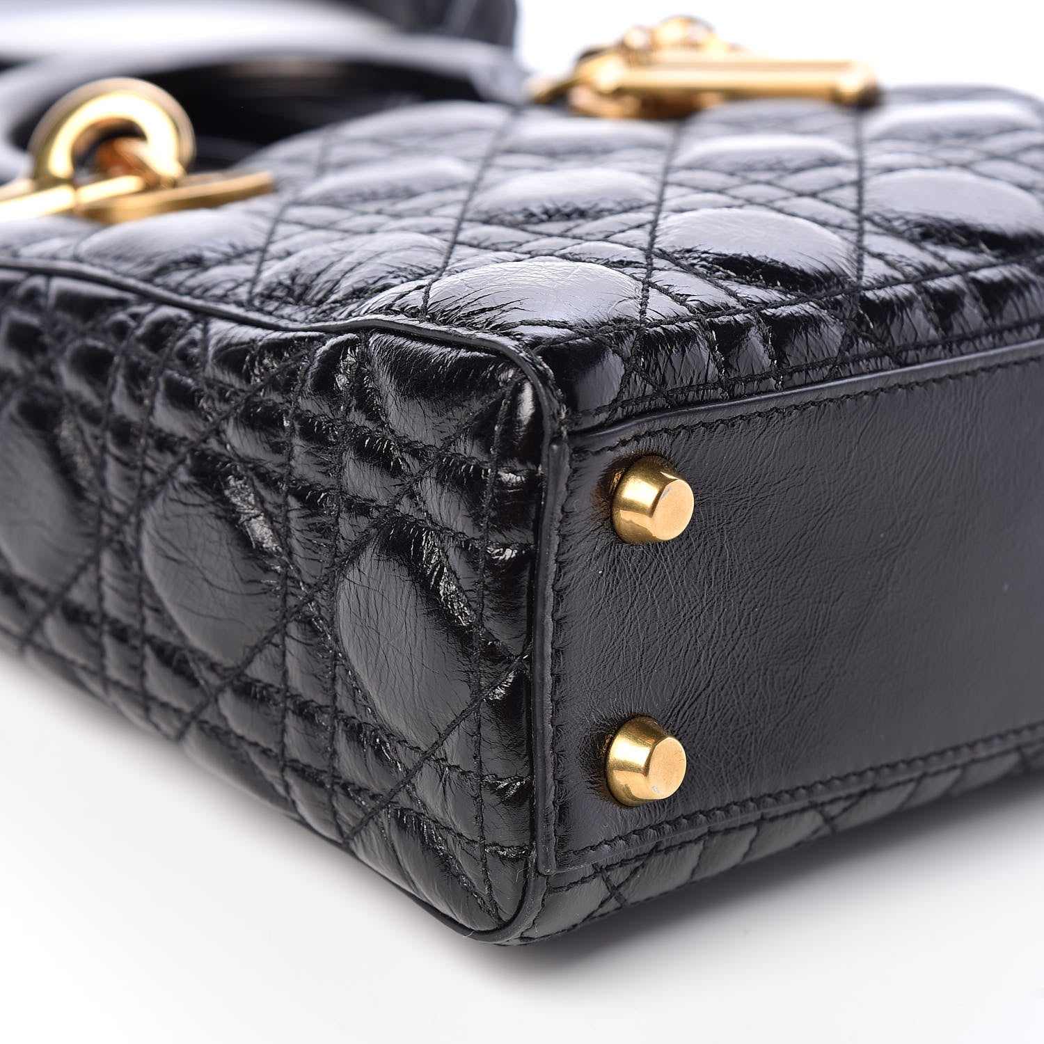 Christian Dior Crinkled Patent Cannage Small Lucky Badges My Lady Dior Black 5 of 10