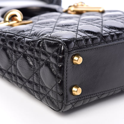 Christian Dior Crinkled Patent Cannage Small Lucky Badges My Lady Dior Black 5 of 10