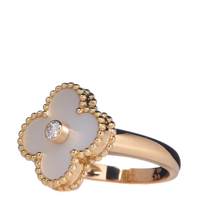 Van Cleef & Arpels 18K Yellow Gold Diamond Mother of Pearl Vintage Alhambra Ring 48 4.5 3 of 5