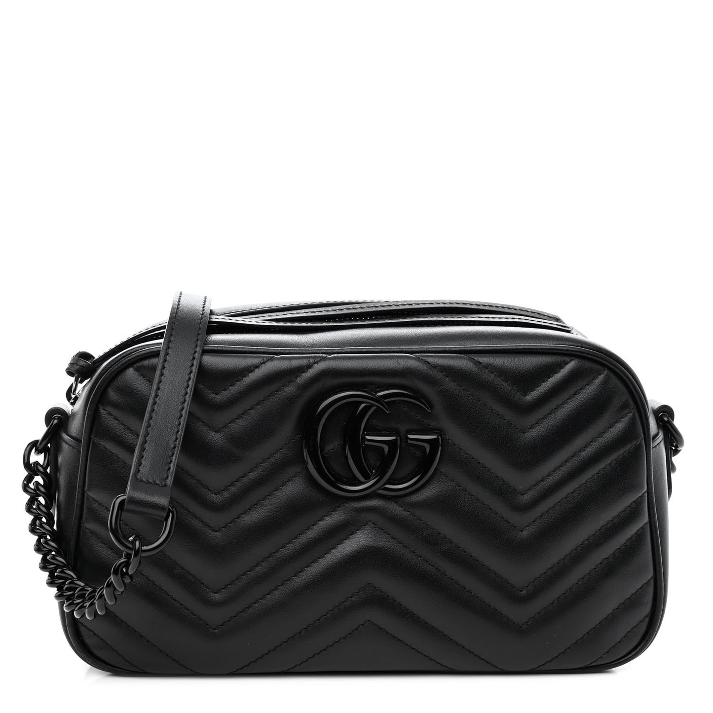Calfskin Matelasse Monochrome Small GG Marmont Chain Shoulder Bag Black