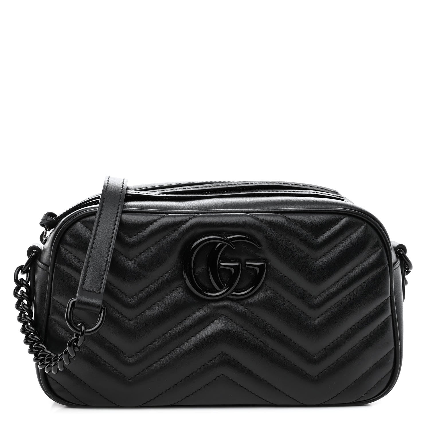 Gucci Calfskin Matelasse Monochrome Small GG Marmont Chain Shoulder Bag Black 1 of 10