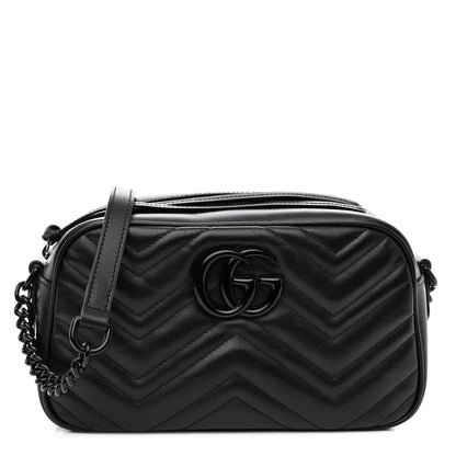 Gucci Calfskin Matelasse Monochrome Small GG Marmont Chain Shoulder Bag Black 1 of 10