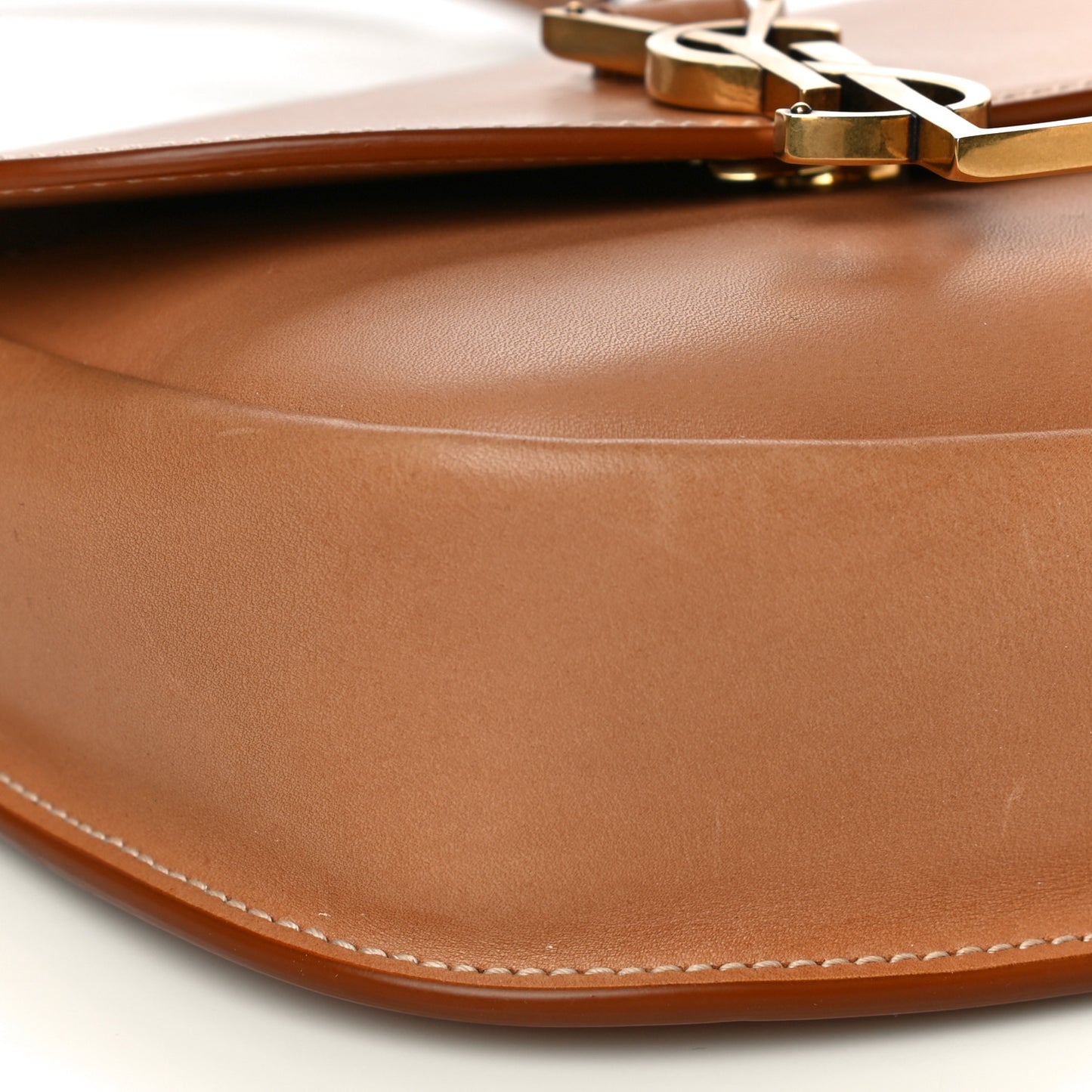 Smooth Vintage Calfskin Small Kaia Satchel Brown Gold