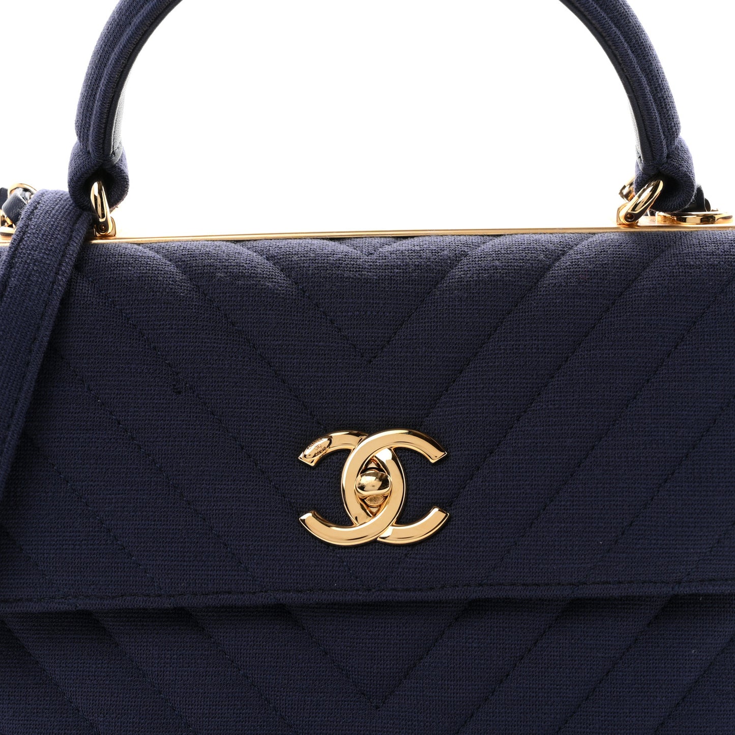 Jersey Chevron Quilted Small Trendy CC Dual Handle Flap Bag Navy Blue