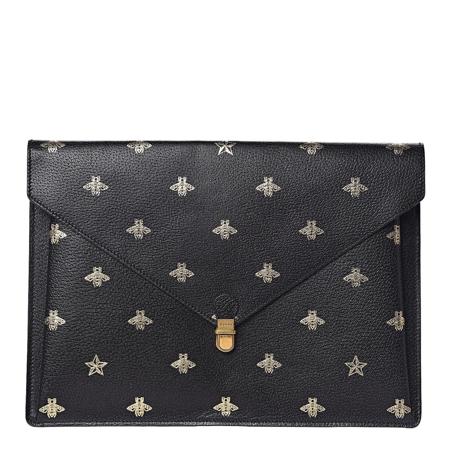 Grained Calfskin Bee Star Portfolio Black