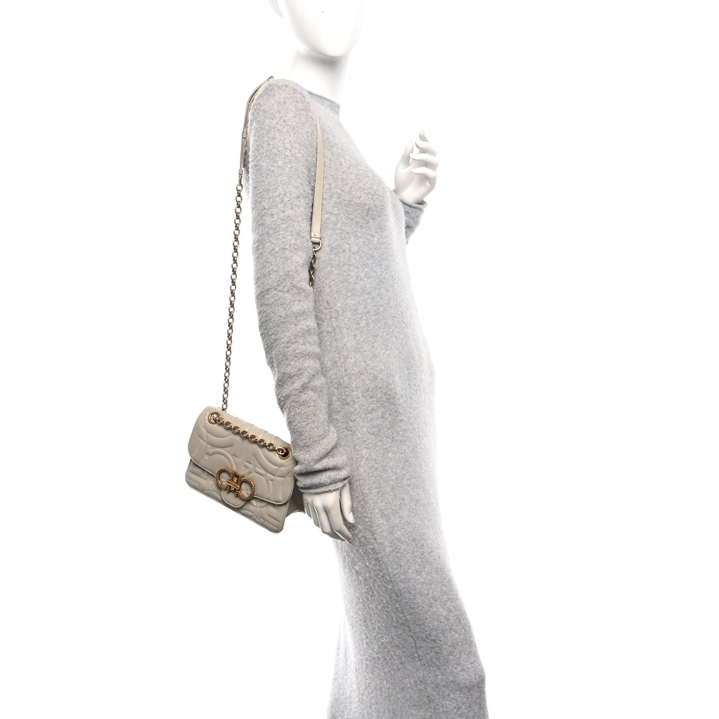 Calfskin Quilted Gancini Flap Bag Peony