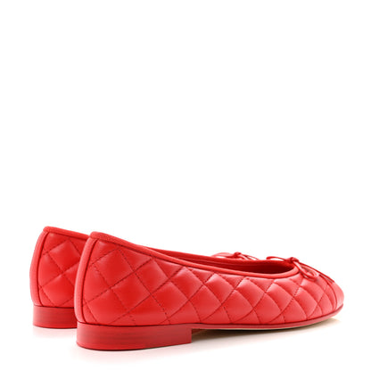 Chanel Lambskin Quilted CC Cap Toe Ballerina Flats 39.5 Red 5 of 10