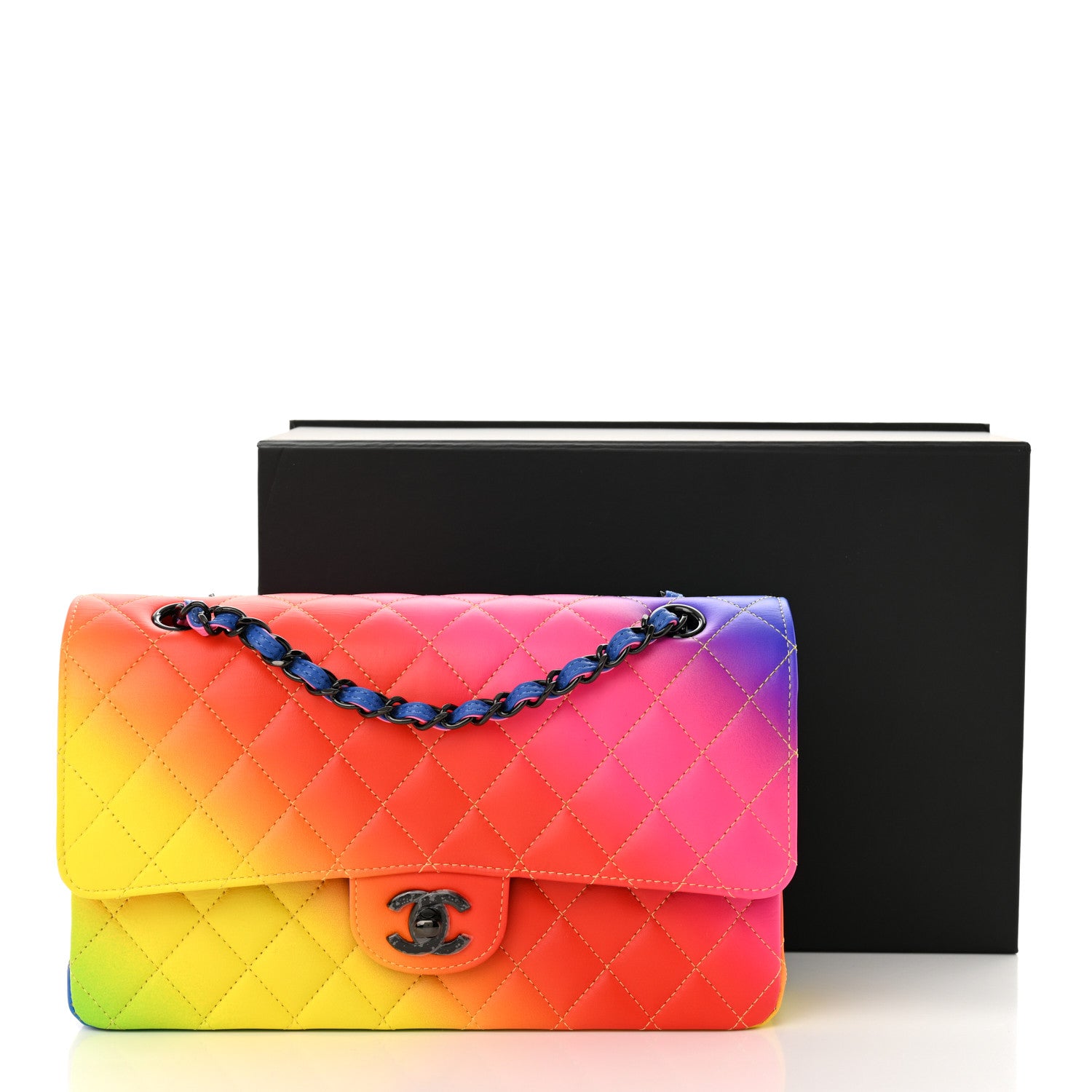 Chanel Calfskin Quilted Medium Rainbow Double Flap Multicolor 12 of 12