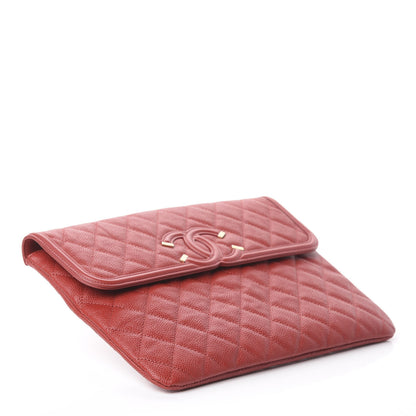 Chanel Caviar Quilted Filigree Flap Pouch Red 3 of 6