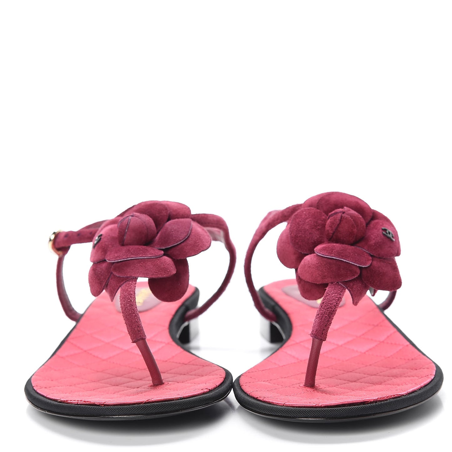 Suede Calfskin Camellia Thong Sandals 41 Dark Pink