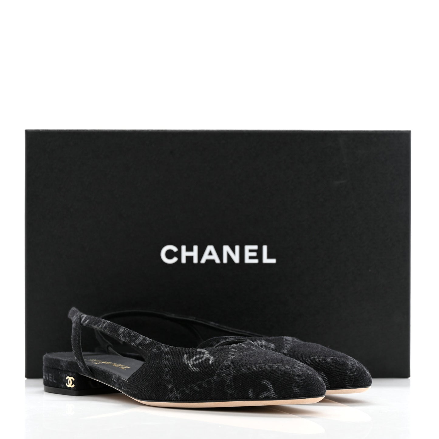 Denim Cap Toe CC Slingback Flats 41 Charcoal Black