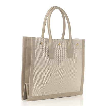 Saint Laurent Linen Calfskin Small Rive Gauche Tote Beige Sea Salt 3 of 10
