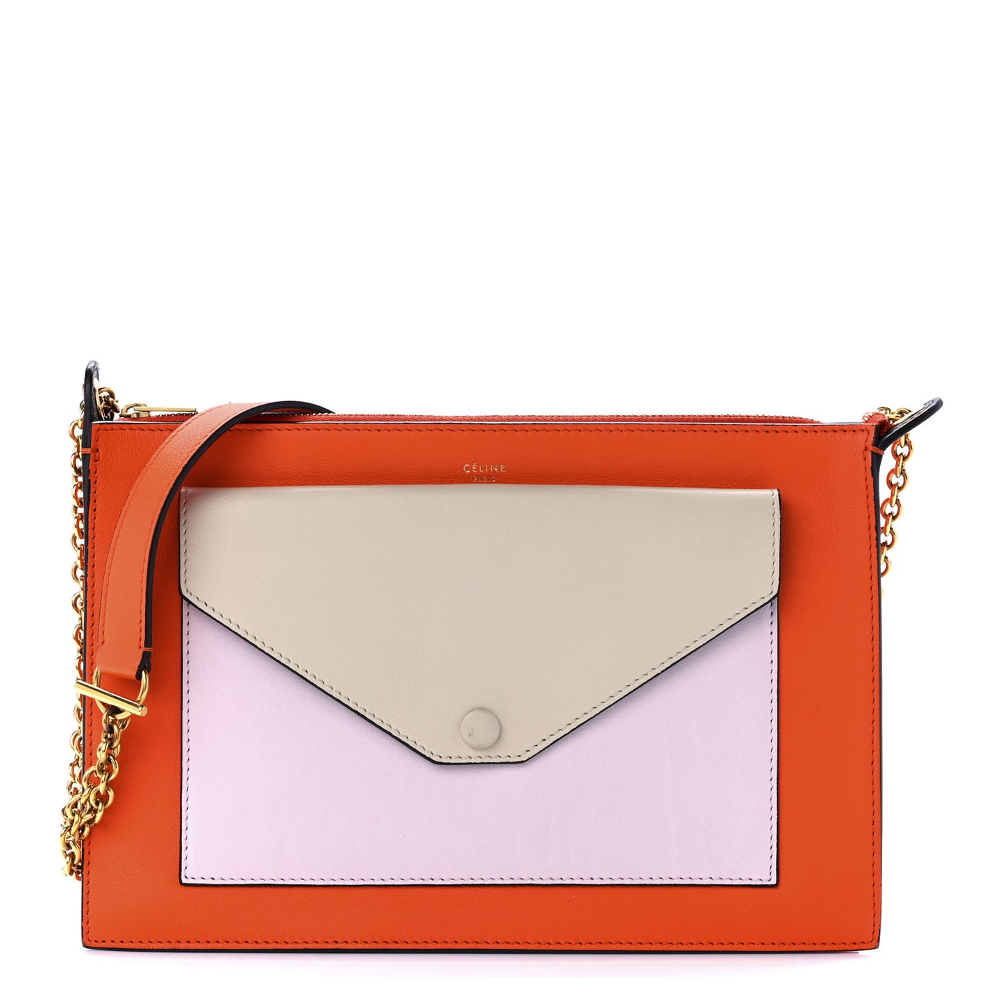 Smooth Calfskin Medium Pocket Clutch On Chain Multicolor