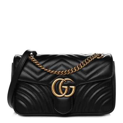 Gucci Calfskin Matelasse Small GG Marmont Shoulder Bag Black 1 of 11