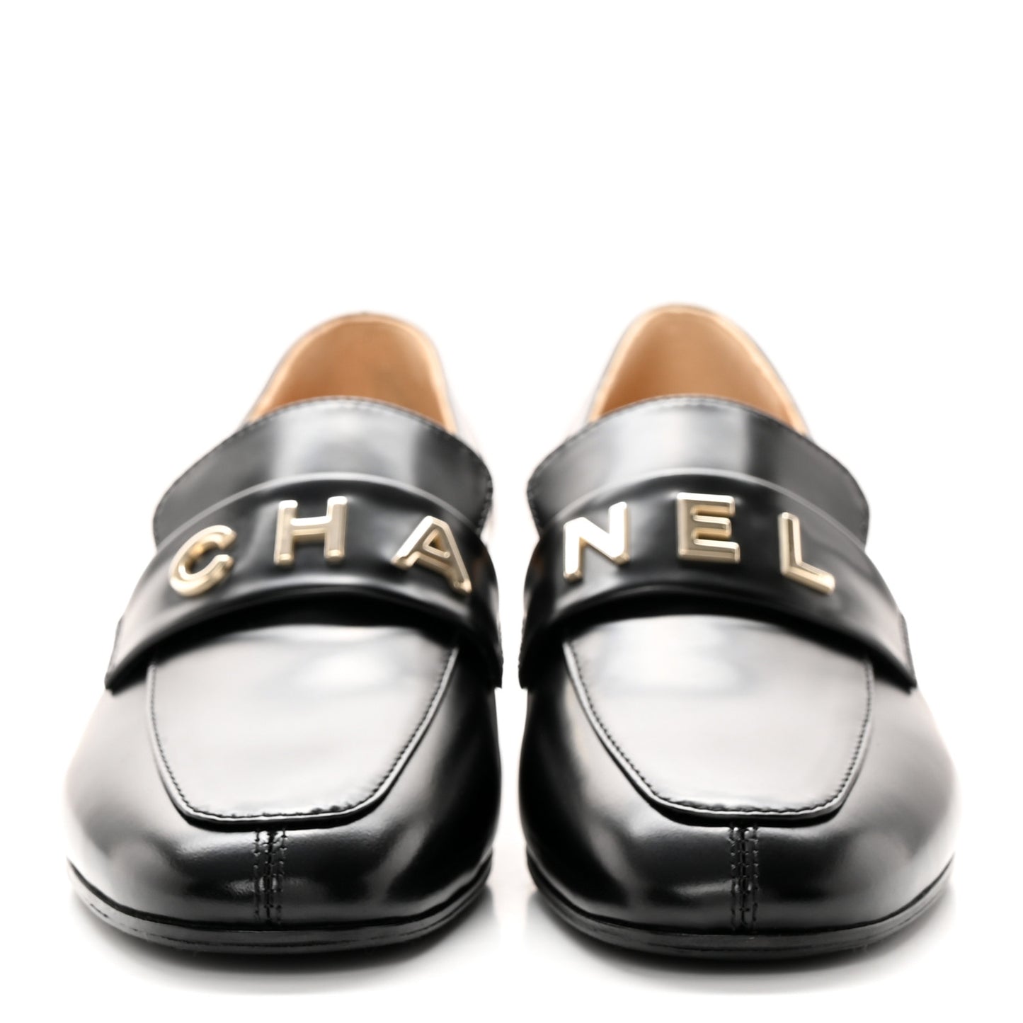 Shiny Calfskin Logo Loafers 37 Black