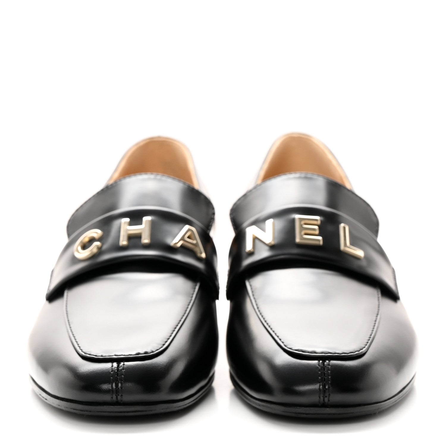 Chanel Shiny Calfskin Logo Loafers 37 Black 2 of 13