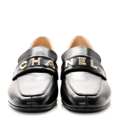 Chanel Shiny Calfskin Logo Loafers 37 Black 2 of 13