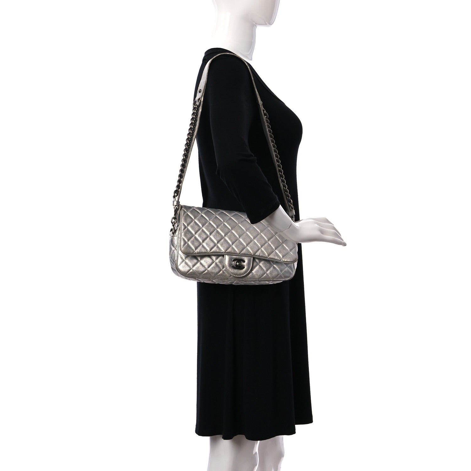Chanel Metallic Grained Calfskin Quilted Small Casual Rock Flap Silver 2 of 12