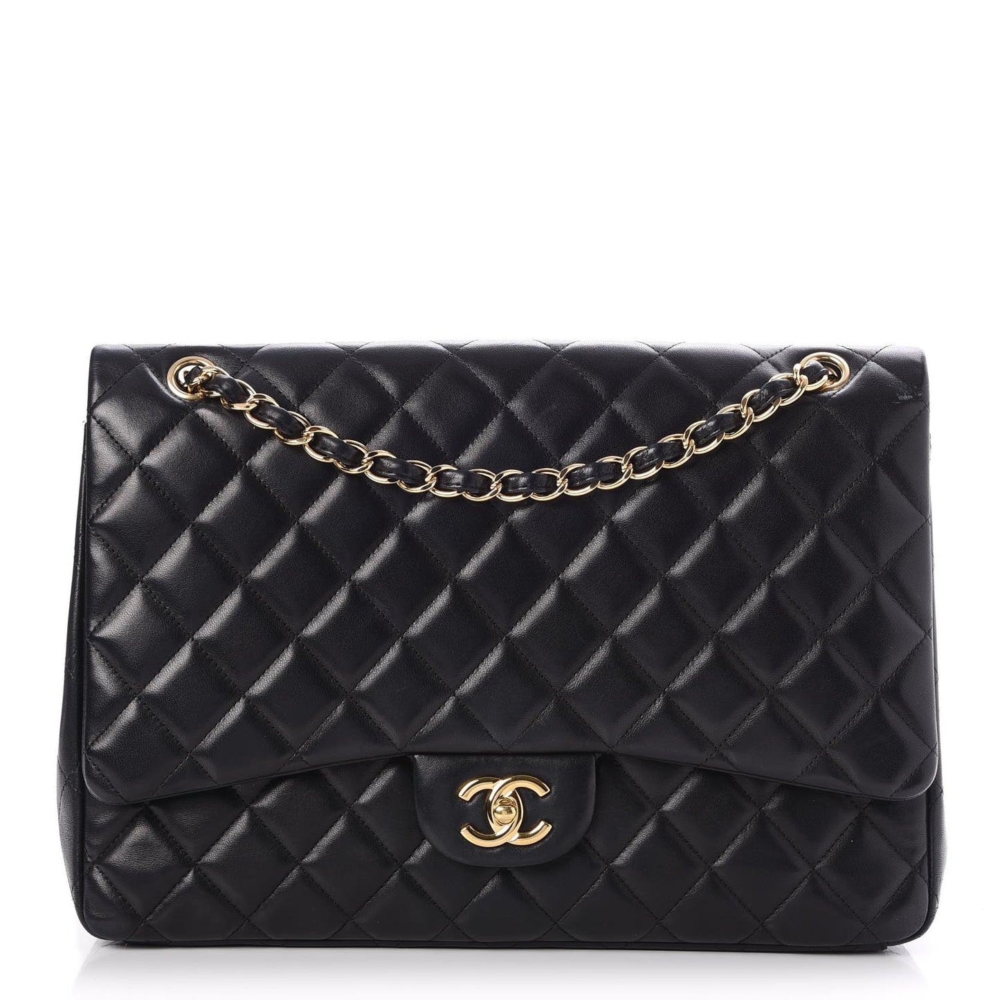 Lambskin Quilted Maxi Single Flap Black