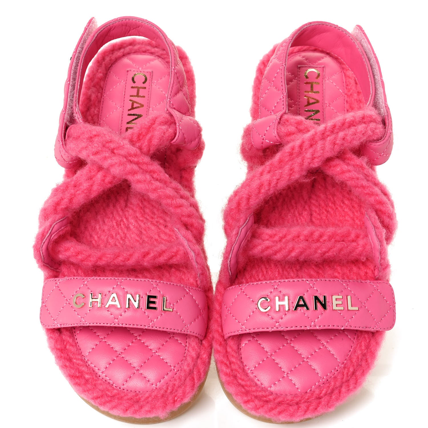 Chanel Cord Lambskin Quilted Logo Sandals 37 Pink 5 of 11