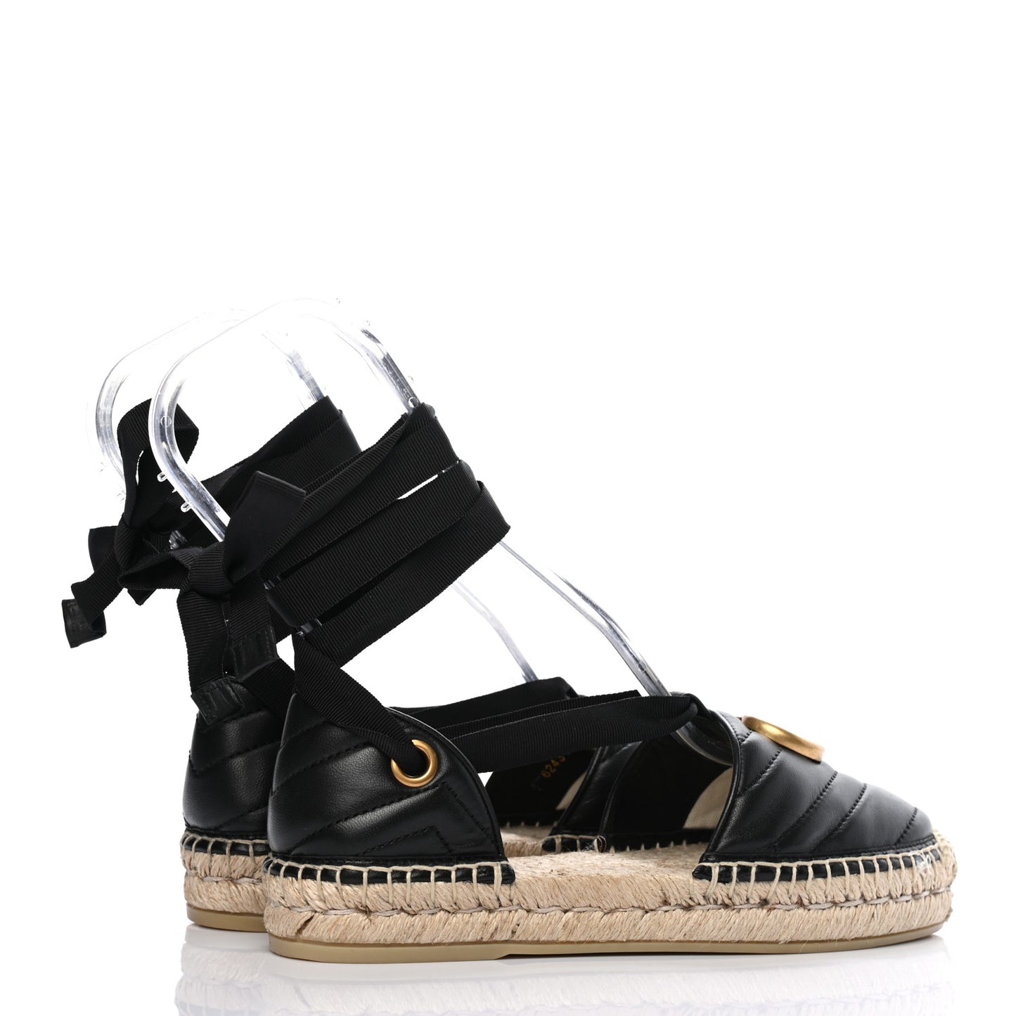 Nappa Matelasse GG Marmont Ankle Wrap Espadrilles 35 Black