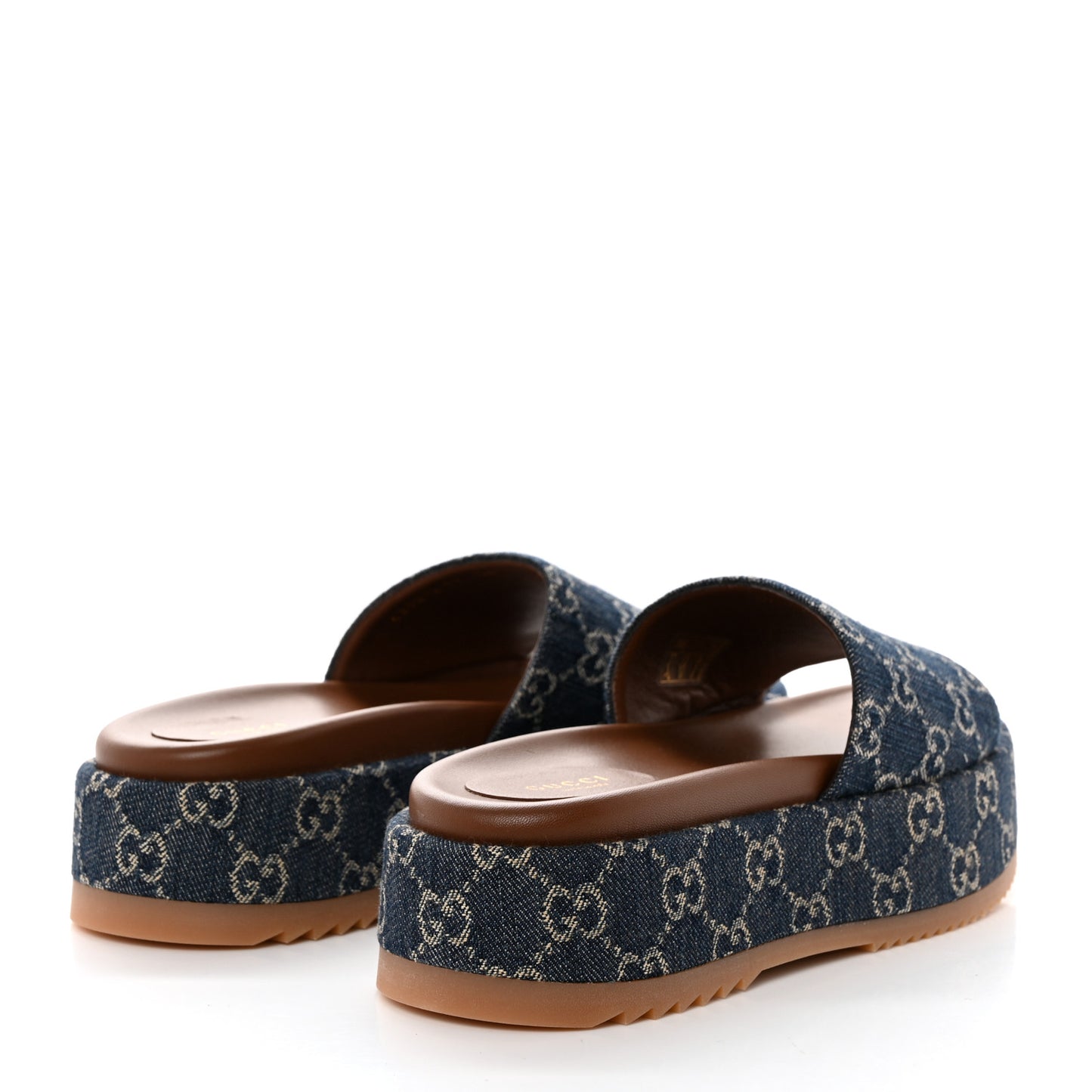 New Denim GG Monogram Angelina Platform 55mm Slide Sandals 39 Blue Tea
