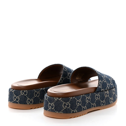 Gucci New Denim GG Monogram Angelina Platform 55mm Slide Sandals 39 Blue Tea 4 of 8
