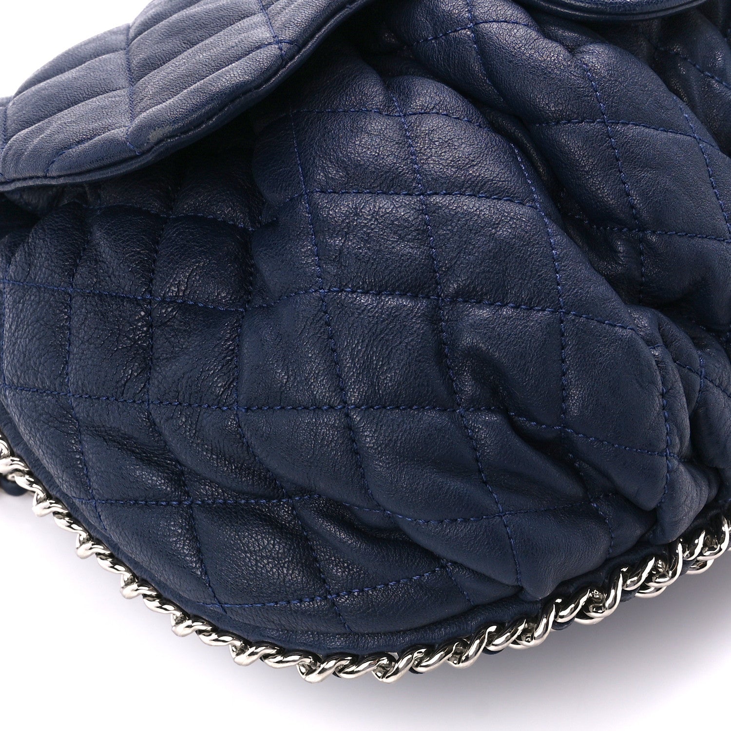 Chanel Washed Lambskin Quilted Large Chain Around Messenger Navy Blue 9 of 12