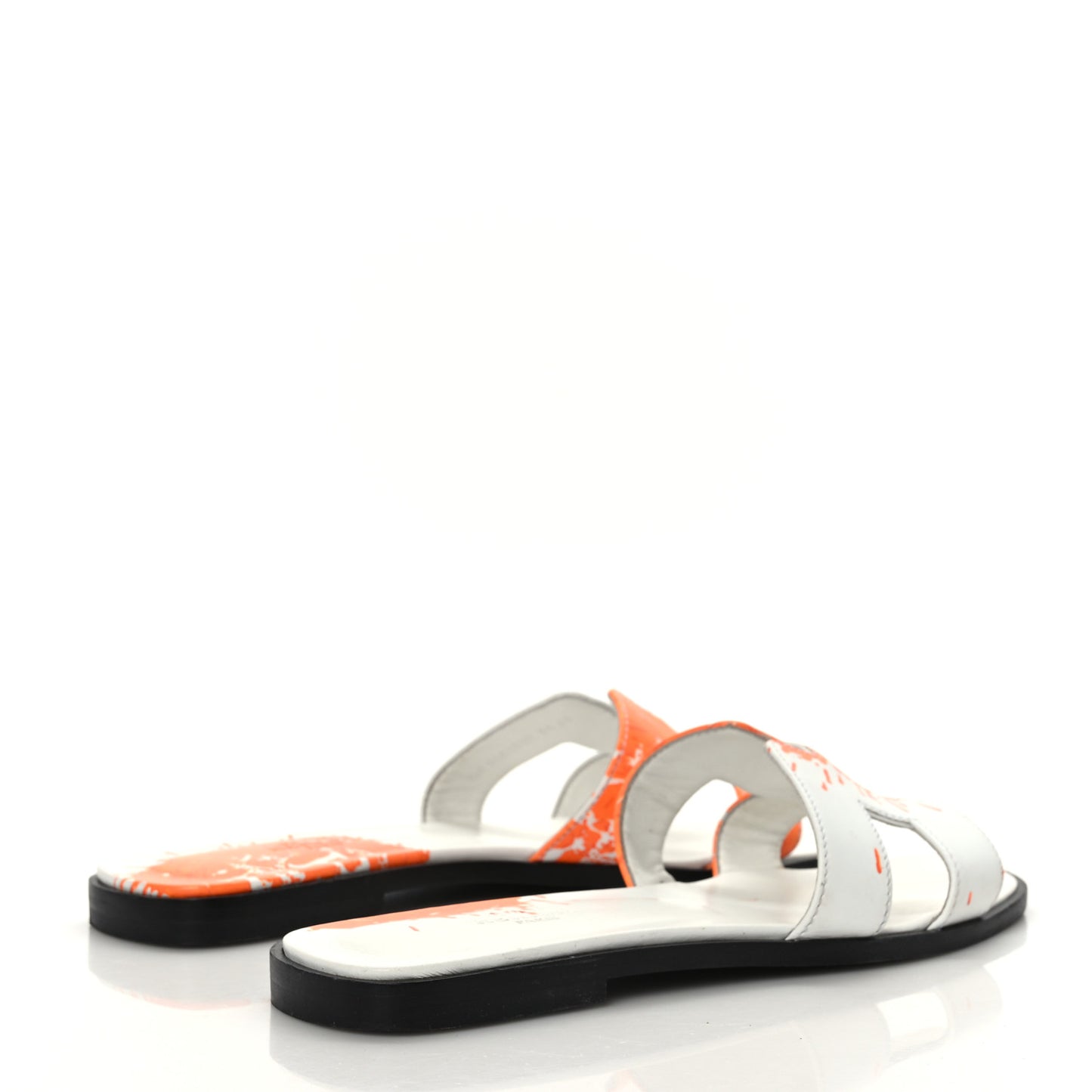 Calfskin Printed Peinture Fraiche Oran Sandals 37 White Orange