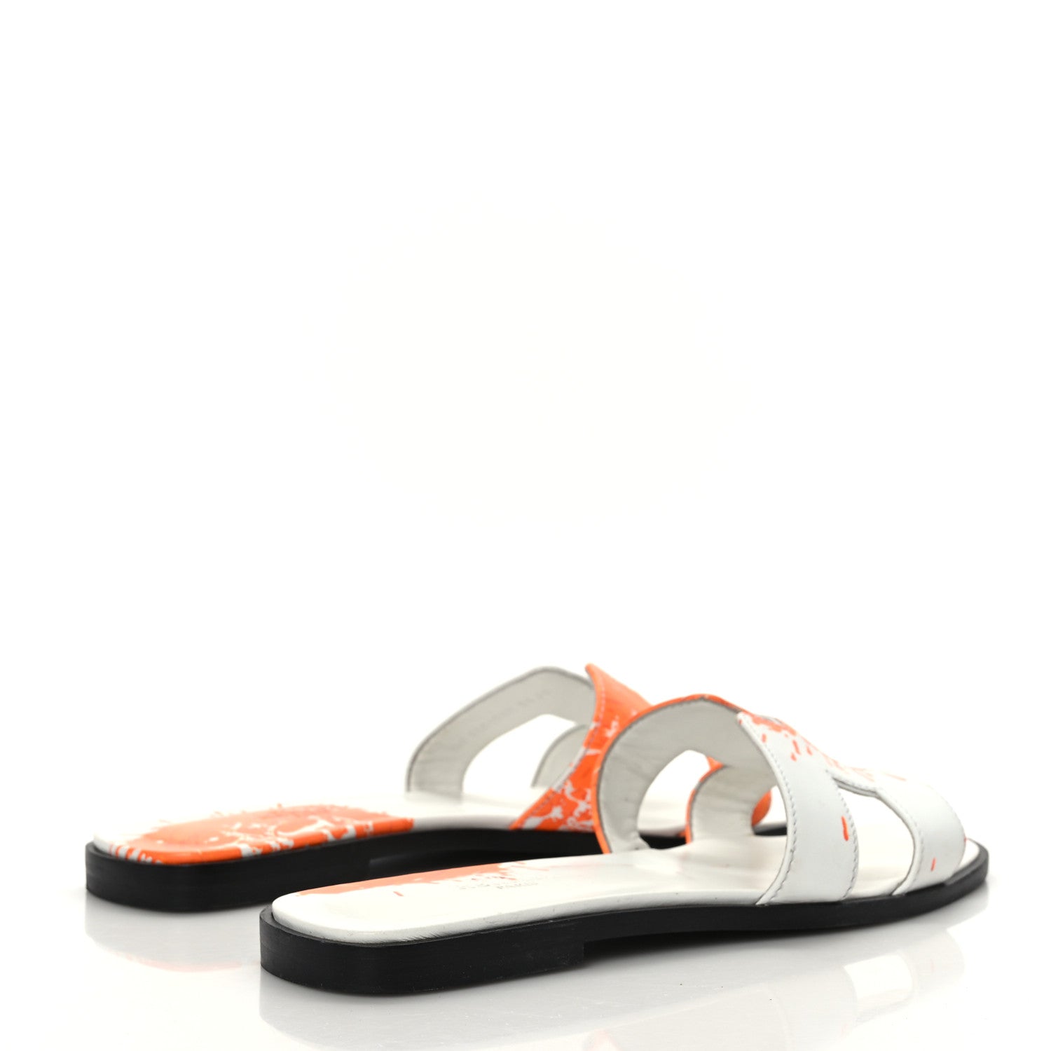 Hermes Calfskin Printed Peinture Fraiche Oran Sandals 37 White Orange 4 of 8