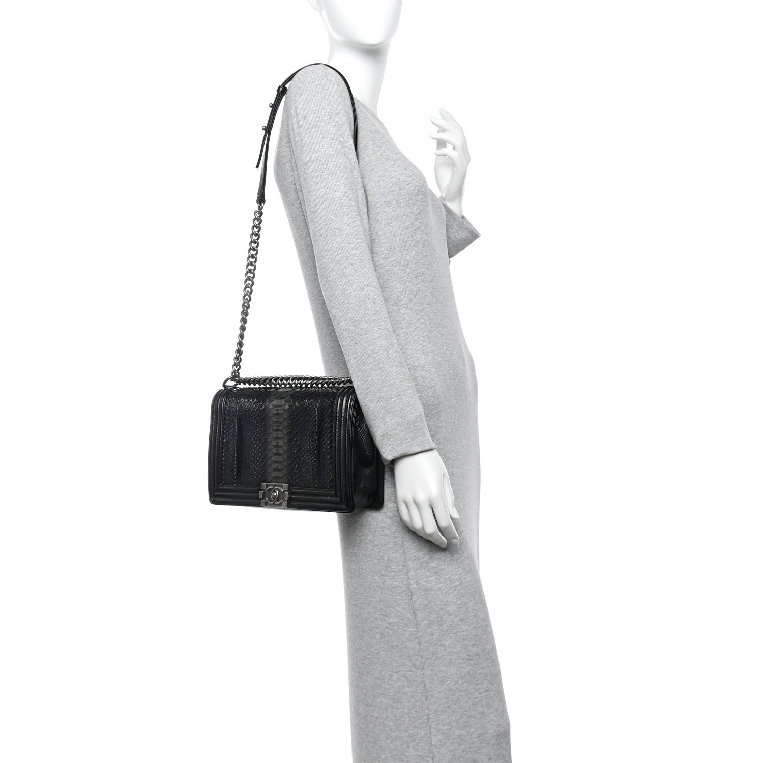 Chanel Patent Calfskin Snakeskin New Medium Boy Flap Black Silver 2 of 13