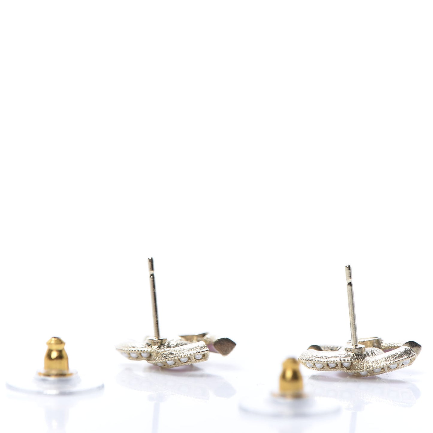 Metal Pearl Enamel CC Earrings Gold Pink