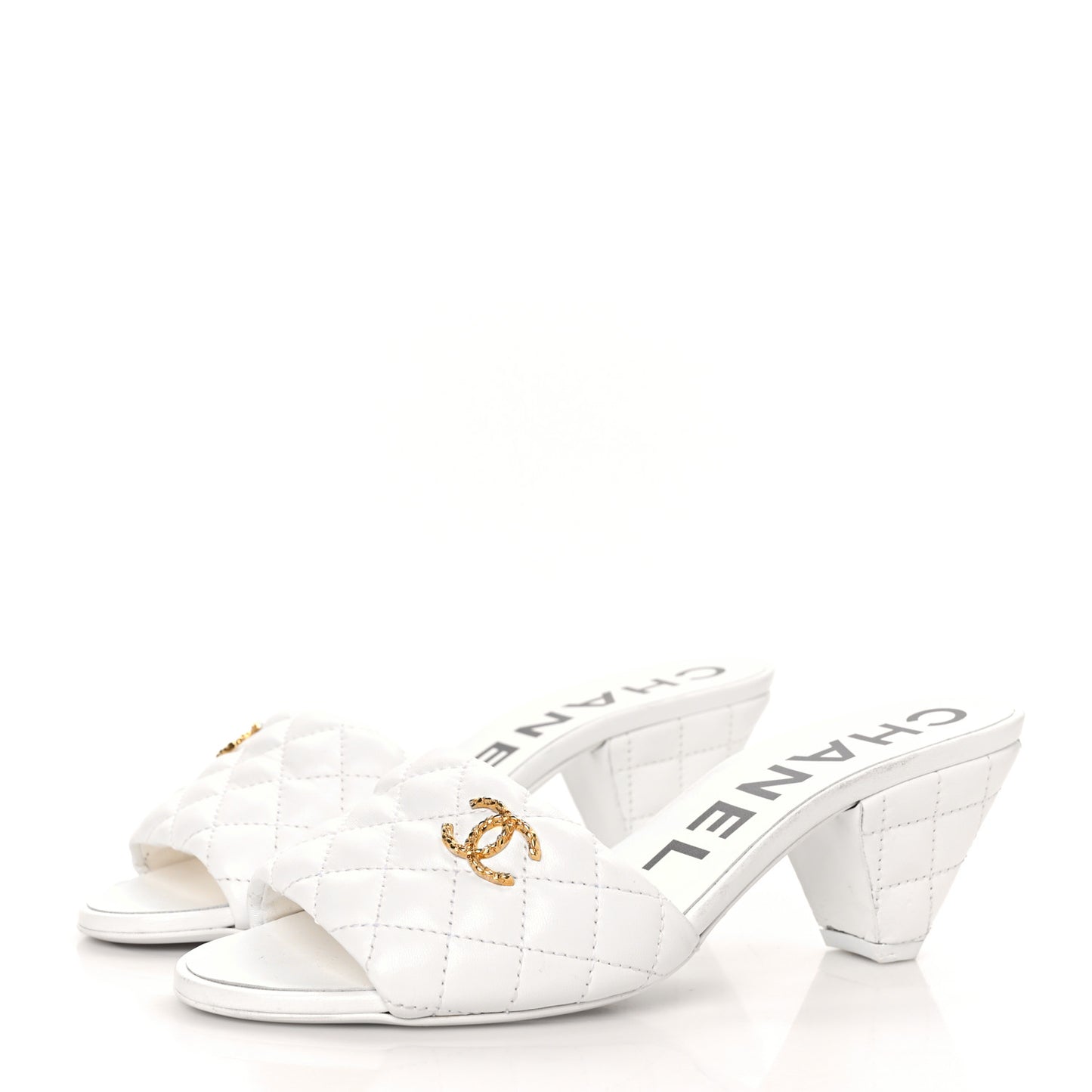 Lambskin Quilted Textured CC Mules 38.5 White