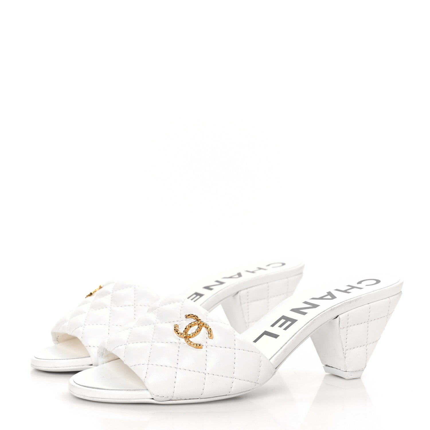 Chanel Lambskin Quilted Textured CC Mules 38.5 White 3 of 8