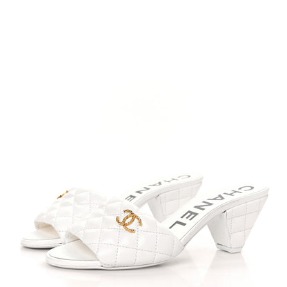 Chanel Lambskin Quilted Textured CC Mules 38.5 White 3 of 8
