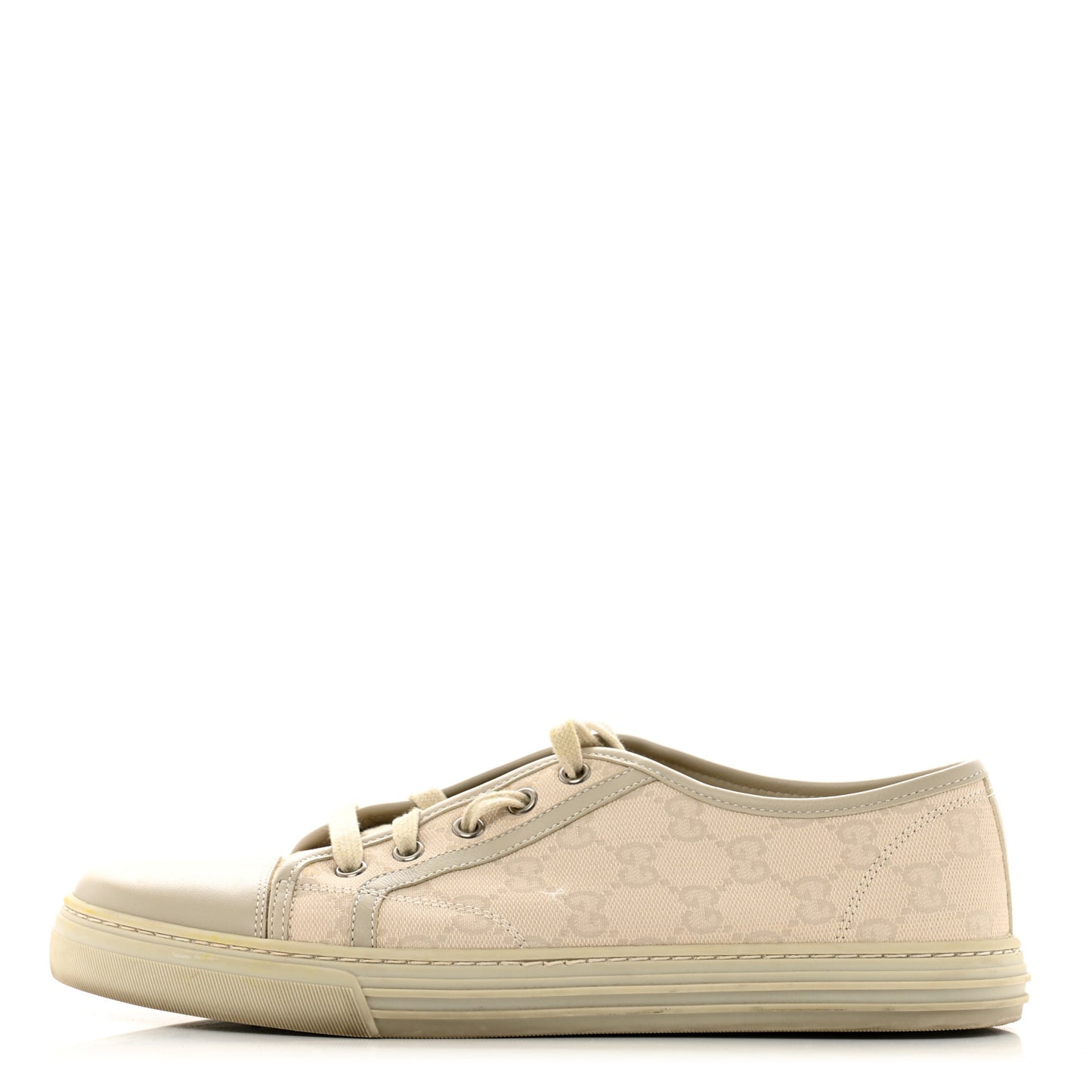 Washed Cotton GG Monogram Calfskin Womens Low Top Sneakers 40 White Mystic White Great White