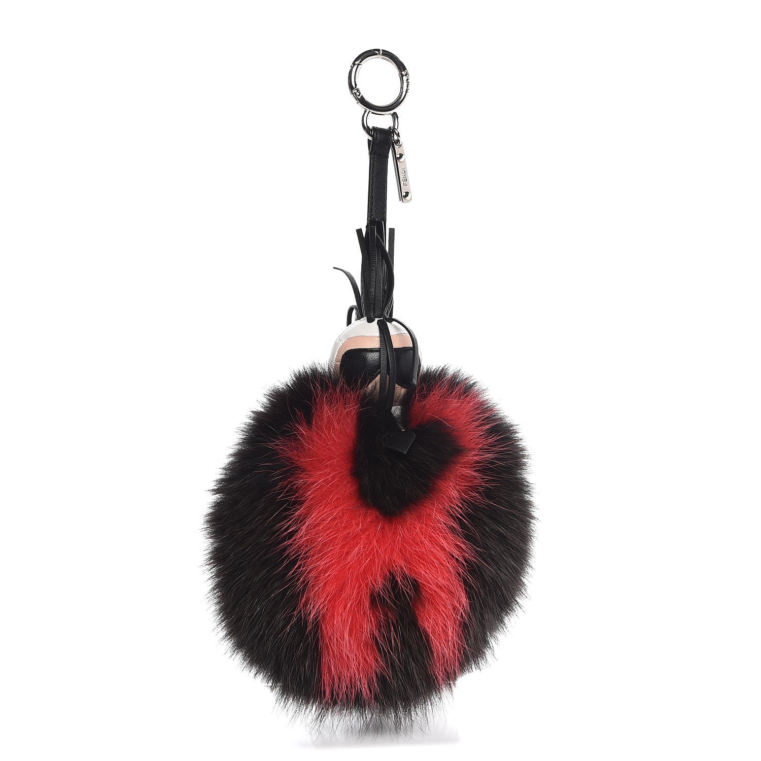 Fendi Fox Fur Shiny Nappa Bi-Color Super Karlito Pom Pom Bag Charm Moro Rosso Chiaro 1 of 4