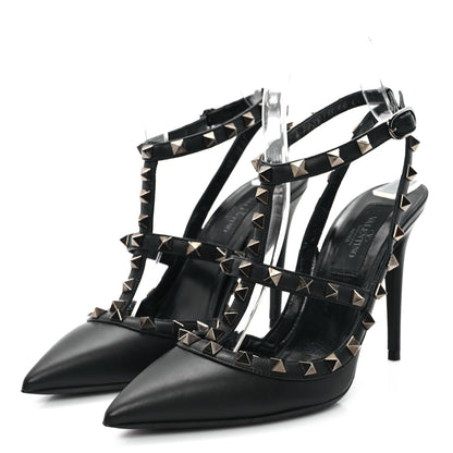 Valentino Garavani Calfskin Nappa Rockstud Ankle Strap 100mm Pumps 36.5 Black 4 of 9