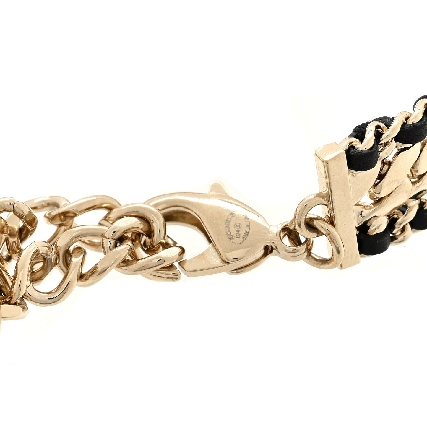 Metal Lambskin Crystal CC Choker Necklace Gold Black